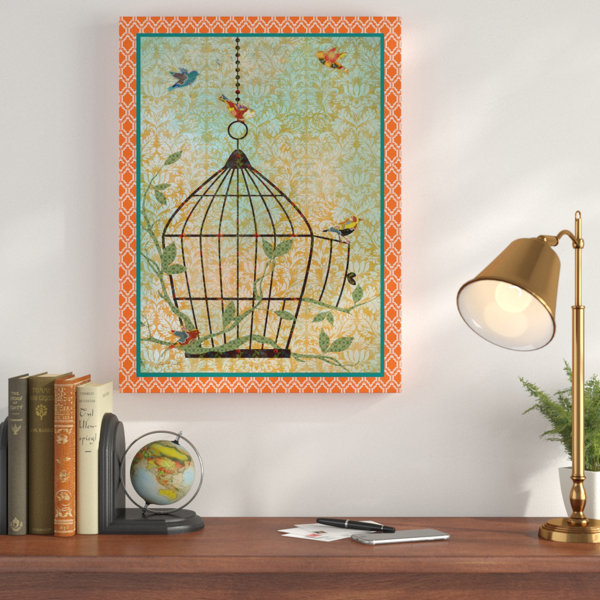 Charlton Home® Bird Cage Escape by Jean Plout Wrapped Canvas Graphic